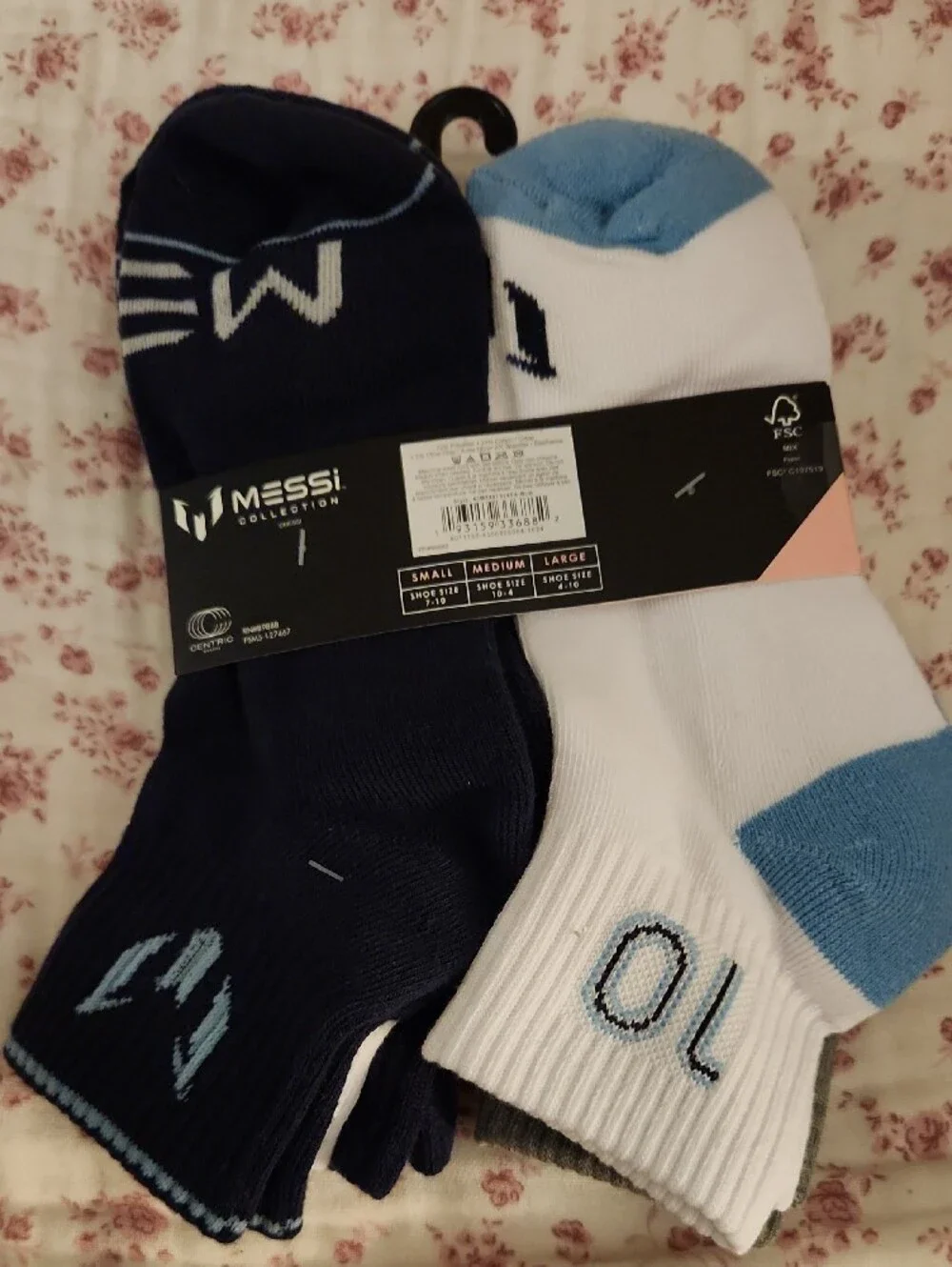 Messi #10 Kids' Quarter Socks - White & Navy (6-Pack)